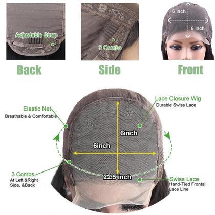 Imagem de Peruca Karlami 6x6 Bob 100% cabelo humano com renda frontal 40cm