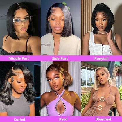 Imagem de Peruca Karlami 6x6 Bob 100% cabelo humano com renda frontal 40cm