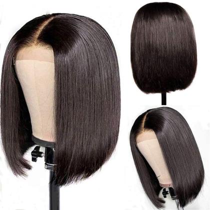 Imagem de Peruca Lace Front Curta Liso Cabelo Humano Natural Preta