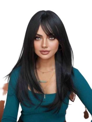 Imagem de Peruca lace Wig Lisa Com Franja Preta  70 cm - wig