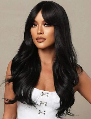 Imagem de Peruca lace Wig Lisa Com Franja Preto/Rosa  70 cm - wig