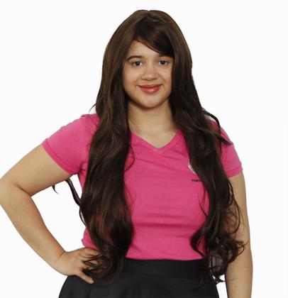 Imagem de Peruca Lace Wig Ondulada Franjão Chocolate 8 Fibra Futura
