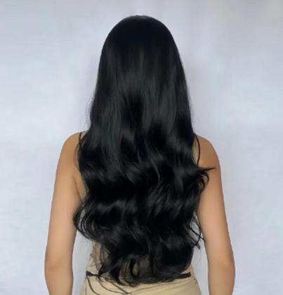 Imagem de Peruca Lace Wig Ondulada longa Com Franja 70cm preta linda - wig