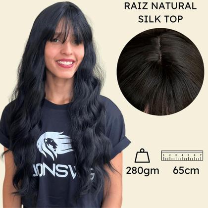 Imagem de Peruca longa ondulada com franja wig fibra premium 65cm