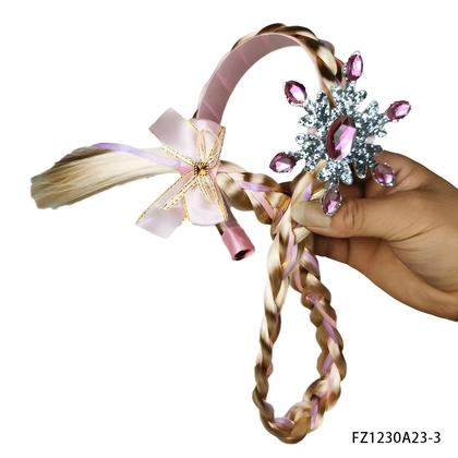 Imagem de Peruca Longa Trançada Da Princesa Rapunzel Para Meninas Com Faixas E Flores Acessórios De Fantasia
