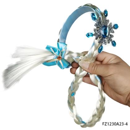 Imagem de Peruca Longa Trançada Da Princesa Rapunzel Para Meninas Com Faixas E Flores Acessórios De Fantasia