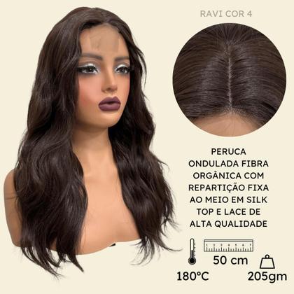 Imagem de Peruca ondulada castanho claro c/ repartição fixa meio cor 4