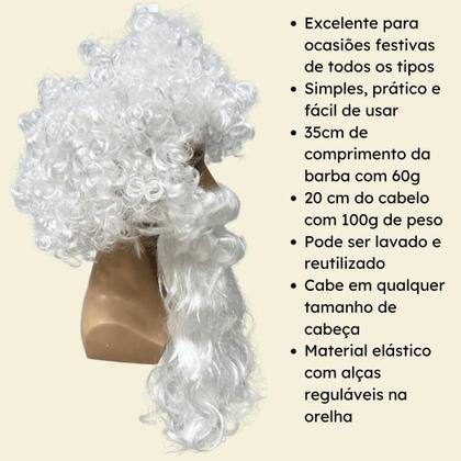 Imagem de Peruca papai noel branca com barba longa monge mago idoso