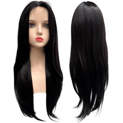 Imagem de Peruca preta lisa com repartição fixa ao meio lace wig 02