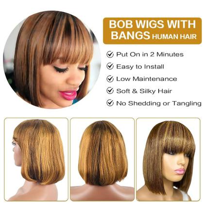 Imagem de Peruca Rebasar Bob 10" Cabelo humano sem cola Ombre Blonde
