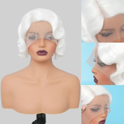 Imagem de Peruca Salaibs White Finger Wave Lace Front Curta Branca Encaracolada