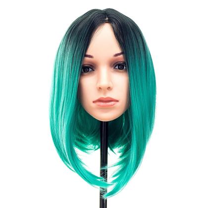 Imagem de Peruca SWACC Ombre Colors, cabelo curto e reto, Bob, azul-petróleo