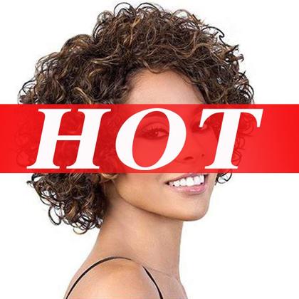 Imagem de Peruca UDU Curta Cacheada com Franja - Cabelo Humano - Marrom Destacado