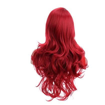 Imagem de Peruca Wig 100% Orgânica Pode Pranchar Super Natural Ondulada Com Franja Vermelha