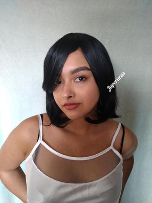Imagem de Peruca, wig, curta, castanho escuro, lisa, fibra premium, com franja