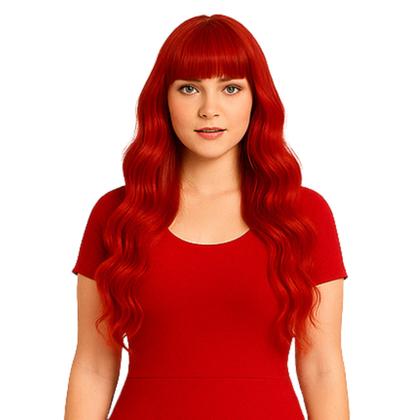 Imagem de Peruca Wig Ondas Naturais com Franja Lateral Vermelha 65cm