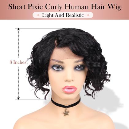 Imagem de Peruca WIGER de Cabelo Humano - Curta, Encaracolada, com Renda Frontal - 8 Polegadas
