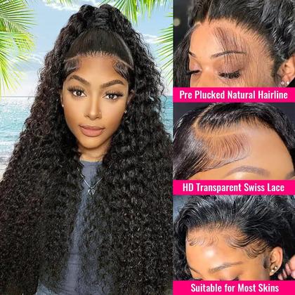 Imagem de Perucas frontais de renda Yeeaak Deep Wave 32 polegadas com 200% de densidade