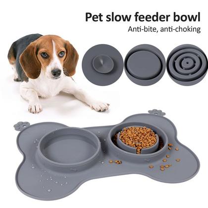 Imagem de Pet Dog Slow Feeder Bowl 3 In 1 Multifunction Dog Fun Food Feed Bowl Prevent Obesity Non Toxic Leak Proof Non Slip Silicone Mat Alimentação de Cães (cinza)