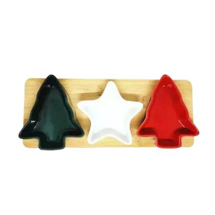 Imagem de Petisqueira 3 Bowl Natalina Bambu 4 PCs 28x12cm Estrela e Pinheiro de Natal