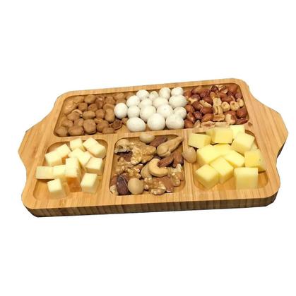 Imagem de Petisqueira c/ 6 garfinhos retangular bambu 27x17 4 divisões