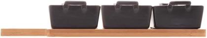 Imagem de Petisqueira Com Bandeija De Bambu 3 Potes Porcelana Gourmet