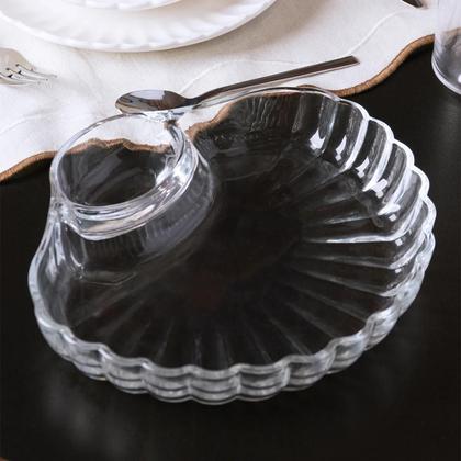 Imagem de Petisqueira com Divisória para Molho Shell 21,5cm x 19,5cm x 3,5cm Vidro 21181 Wolff