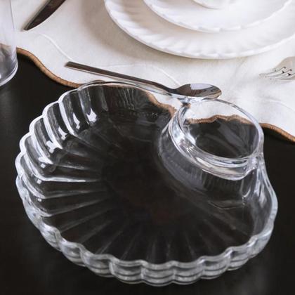 Imagem de Petisqueira com Divisória para Molho Shell 21,5cm x 19,5cm x 3,5cm Vidro 21181 Wolff