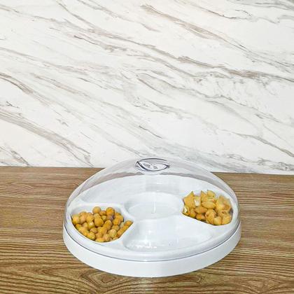 Imagem de Petisqueira Com Tampa Transparente Redonda Servir Salgadinhos Petiscos 5 Divisórias Multiuso