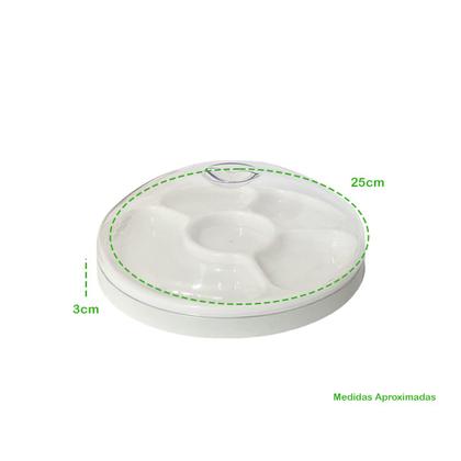 Imagem de Petisqueira Com Tampa Transparente Redonda Servir Salgadinhos Petiscos 5 Divisórias Multiuso