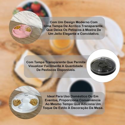 Imagem de Petisqueira Com Tampa Transparente Redonda Servir Salgadinhos Petiscos 5 Divisórias Multiuso