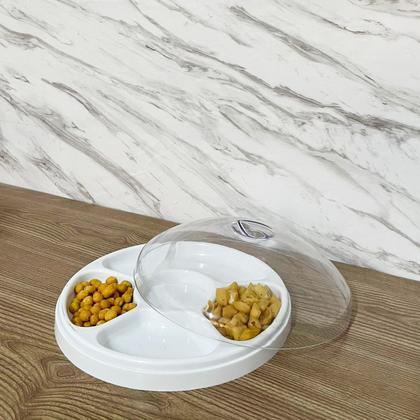 Imagem de Petisqueira Com Tampa Transparente Redonda Servir Salgadinhos Petiscos 5 Divisórias Multiuso