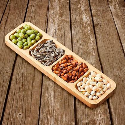 Imagem de Petisqueira de Bambu 4 Divisórias Bandeja 33x10cm Plasvale Servir Entradas Petiscos