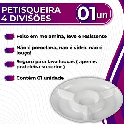 Imagem de Petisqueira de Melamina Premium Leve Resistente Grande com 4 Divisões - 33,5 cm - Bestfer