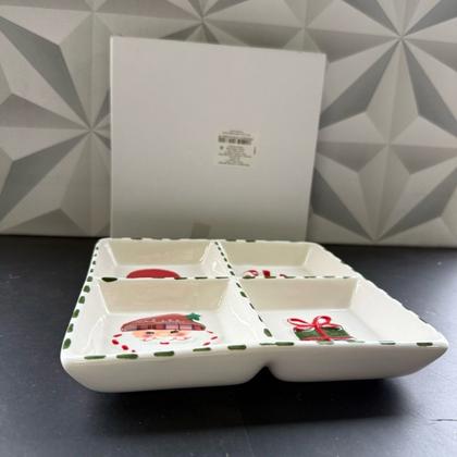 Imagem de Petisqueira de Natal de cerâmica com 4 divisórias para petiscos de cozinha mesa posta decoração vidro porcelana petisco