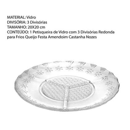 Imagem de Petisqueira de vidro c/ 3 divisões redonda petiscos rendada