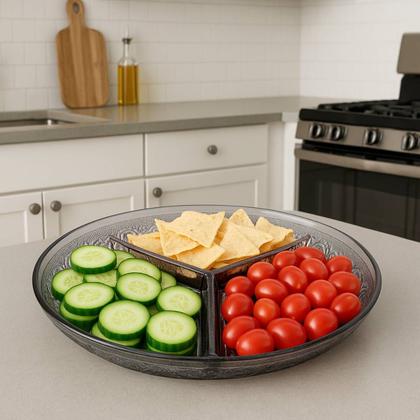 Imagem de Petisqueira de vidro com 3 divisorias angel fume 21,5cm lyor