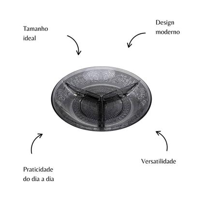 Imagem de Petisqueira de vidro com 3 divisorias angel fume 21,5cm lyor