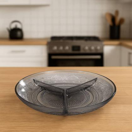 Imagem de Petisqueira de vidro com 3 divisorias angel fume 21,5cm lyor