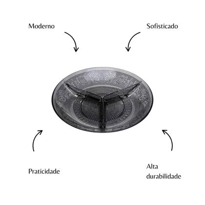 Imagem de Petisqueira de vidro com 3 divisorias angel fume 21,5cm lyor