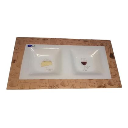 Imagem de Petisqueira De Vidro Duas Divisórias Queijo Vinho Retangular