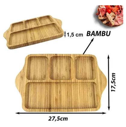 Imagem de Petisqueira Gamela retangular bambu 27 x 17cm 4 divisões