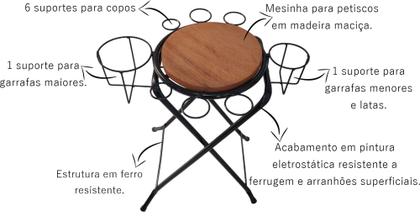 Imagem de Petisqueira Mesinha Dobrável Rústica Em Ferro E Madeira