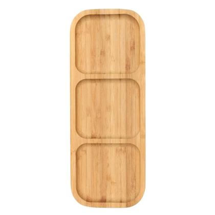 Imagem de Petisqueira Retangular De Bambu 3 Divisórias Resistente Premium 2 unidades