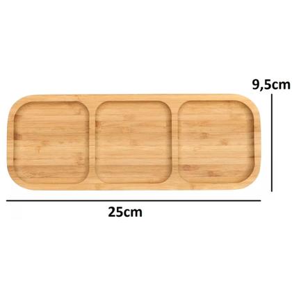 Imagem de Petisqueira Retangular De Bambu 3 Divisórias Resistente Premium 2 unidades