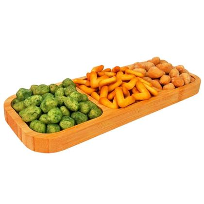 Imagem de Petisqueira Retangular De Bambu 3 Divisórias Resistente Premium 2 unidades