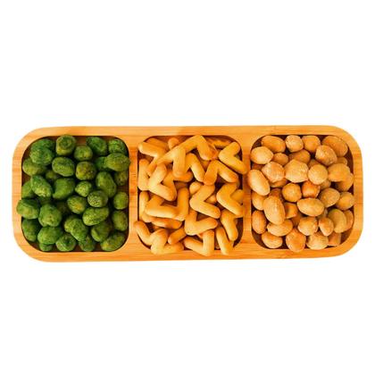 Imagem de Petisqueira Retangular De Bambu 3 Divisórias Resistente Premium 2 unidades