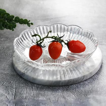 Imagem de Petisqueira Tábua de Frios Redonda com 4 Divisórias em Vidro 18,3cm Para Queijos, Salames, Frios e Aperitivos