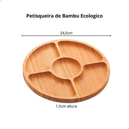 Imagem de Petisqueira Tabua Frios Bambu Ecologico Redonda 24,5cm Bandeja 5 Divisórias