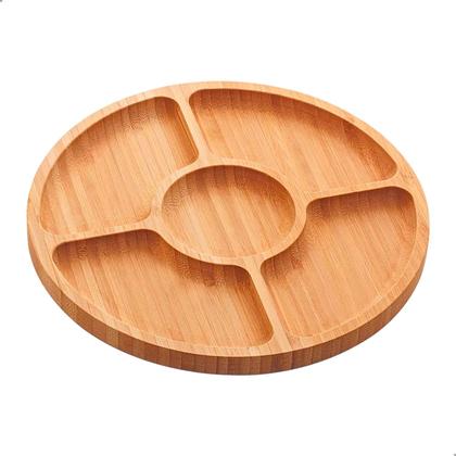 Imagem de Petisqueira Tabua Frios Bambu Ecologico Redonda 24,5cm Bandeja 5 Divisórias